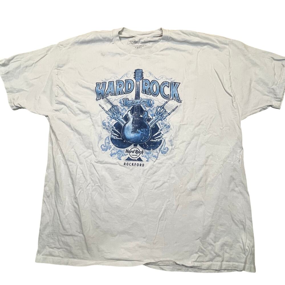 Hard Rock Rockford Illinois‎ Casino Guitar Graphic Tee White Men XL